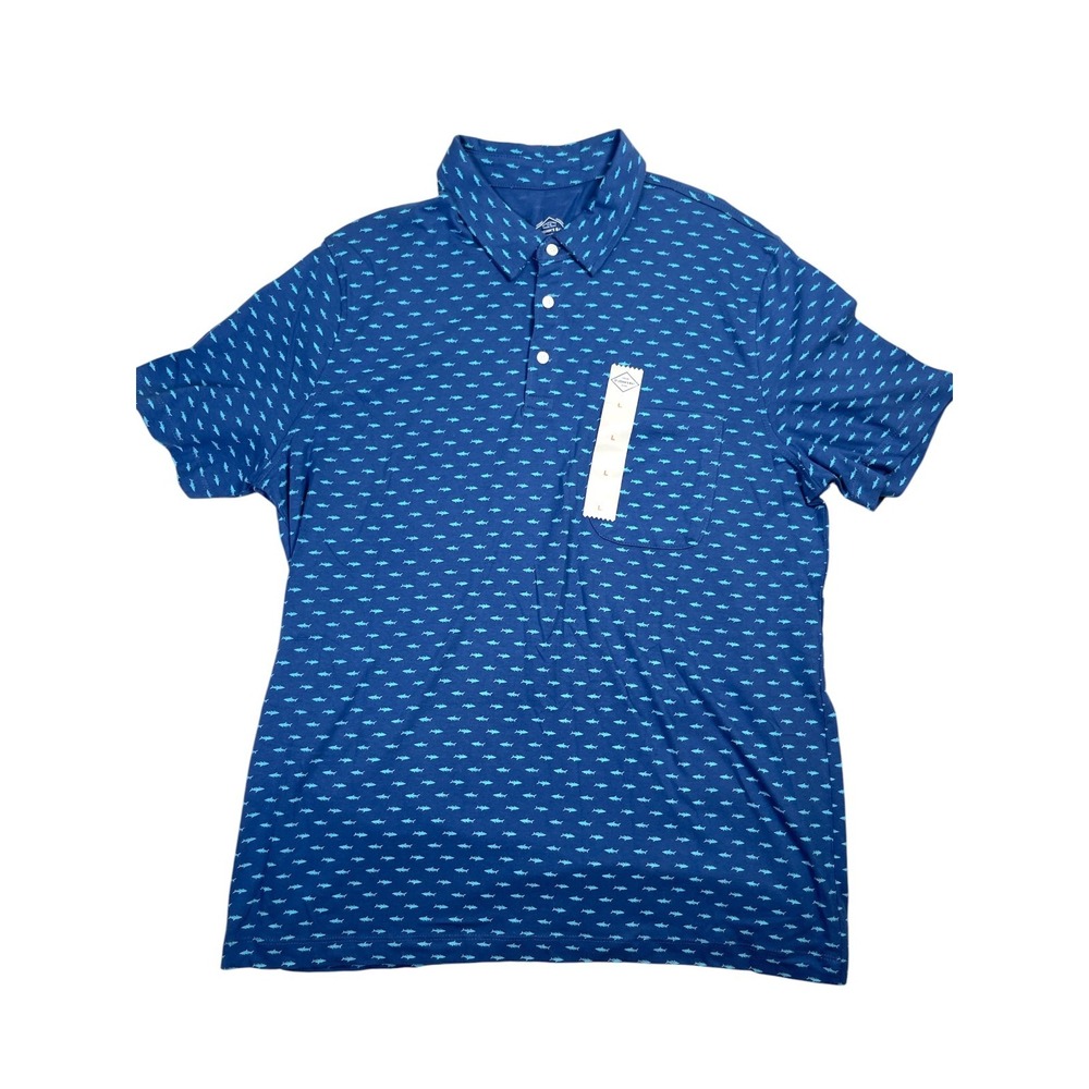 St John's Bay Super Soft Classic Fit Polo Shirt Men's Large Blue Shark Print